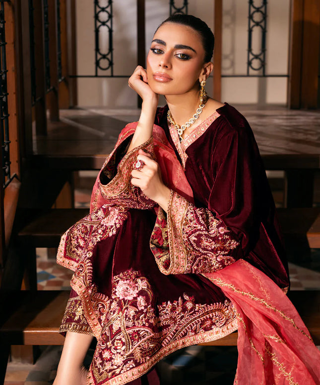 Aima | Wine-Red Velvet Embroidered Suit
