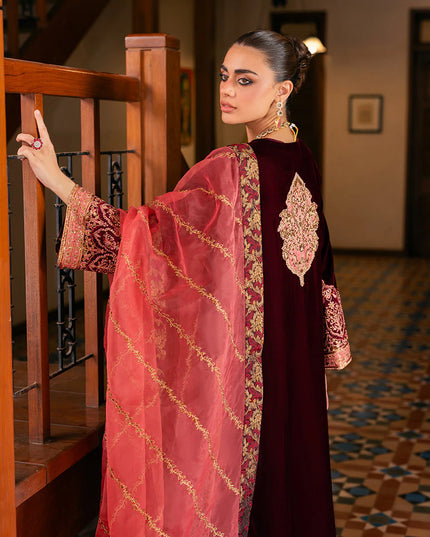 Aima | Wine-Red Velvet Embroidered Suit