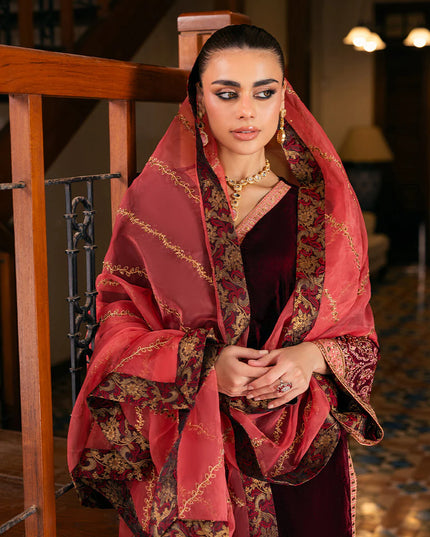 Aima | Wine-Red Velvet Embroidered Suit