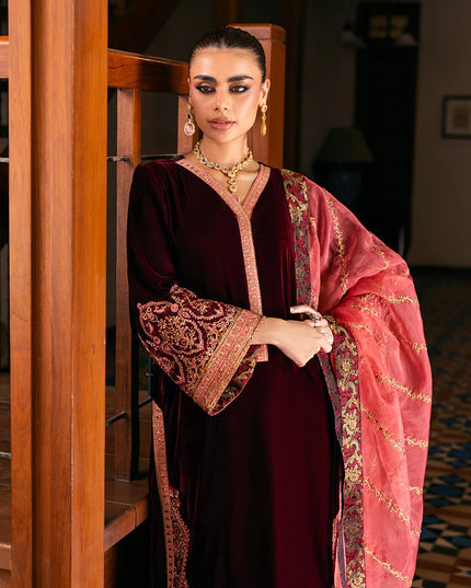 Aima | Wine-Red Velvet Embroidered Suit
