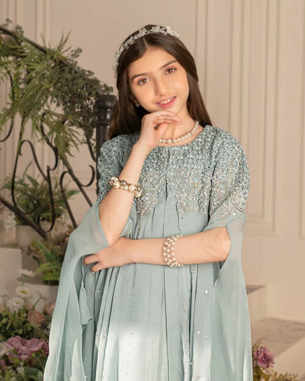 Zoya | Girls Ice Blue Chiffon Chikankari Cape