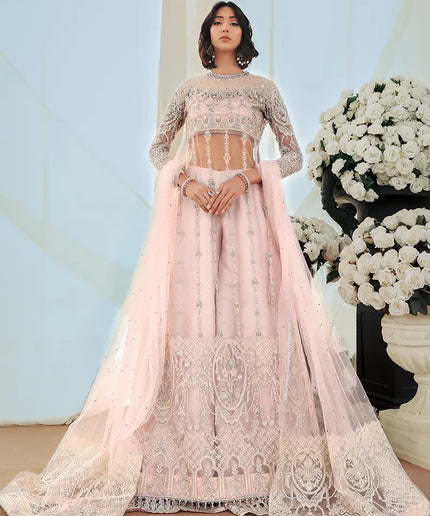 Aiza | Pink Net Hand Embellished Silk Sharara