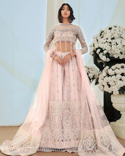 Aiza | Pink Net Hand Embellished Silk Sharara