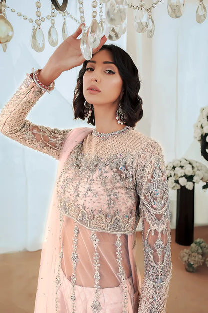 Aiza | Pink Net Hand Embellished Silk Sharara