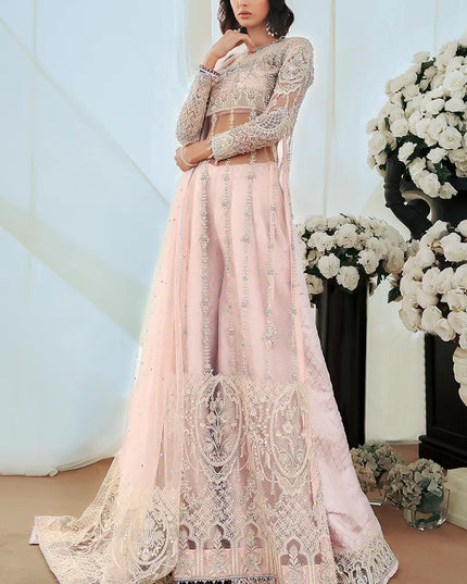 Aiza | Pink Net Hand Embellished Silk Sharara