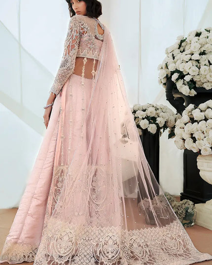 Aiza | Pink Net Hand Embellished Silk Sharara