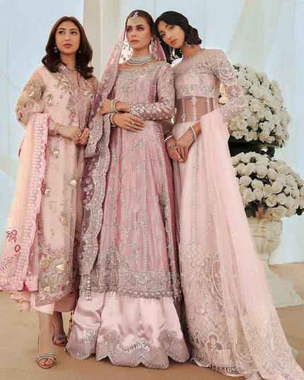 Aiza | Pink Net Hand Embellished Silk Sharara