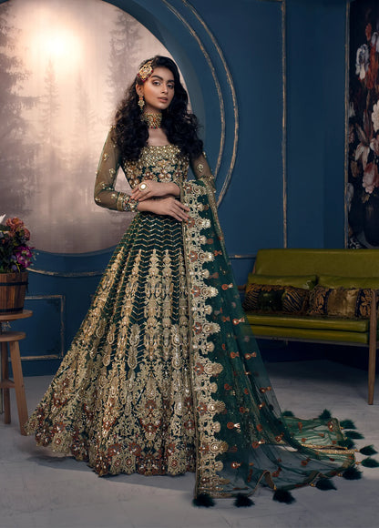 Cygnus | Green Net Embroidered Hand Embellished Lehenga