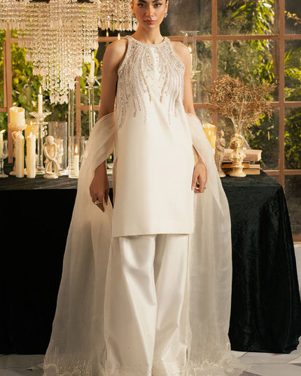 Alba | White Korean Silk Embellished Suit