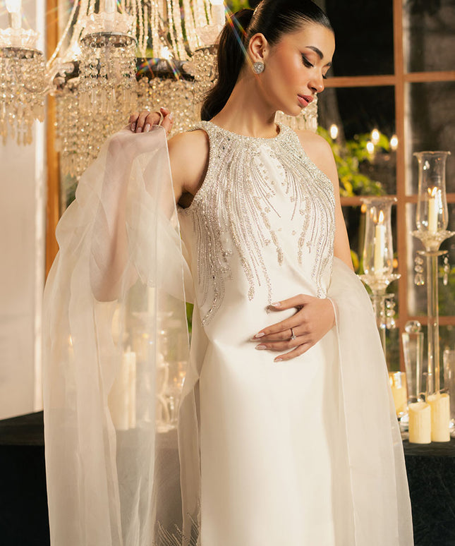 Alba | White Korean Silk Embellished Suit