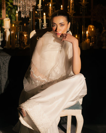 Alba | White Korean Silk Embellished Suit