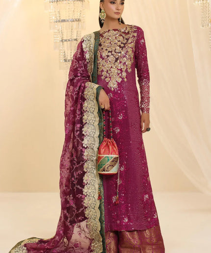Allure | Magenta Premium Chiffon Embroidered Embellished Suit