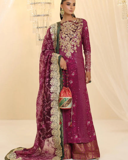 Allure | Magenta Premium Chiffon Embroidered Embellished Suit