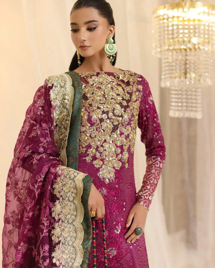 Allure | Magenta Premium Chiffon Embroidered Embellished Suit