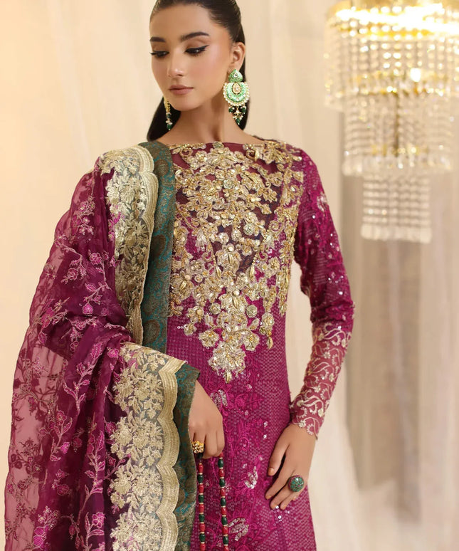 Allure | Magenta Premium Chiffon Embroidered Embellished Suit