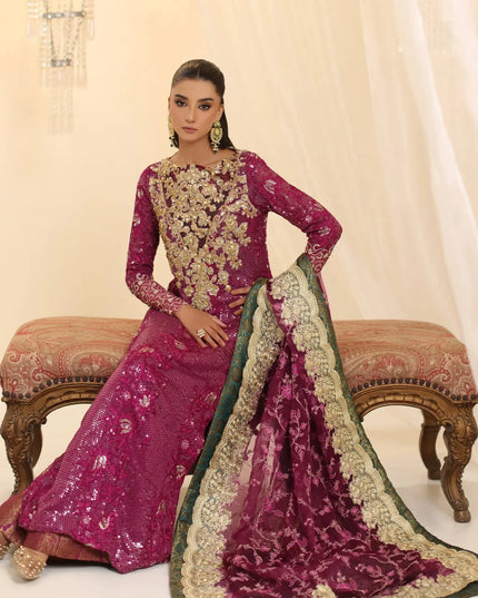 Allure | Magenta Premium Chiffon Embroidered Embellished Suit