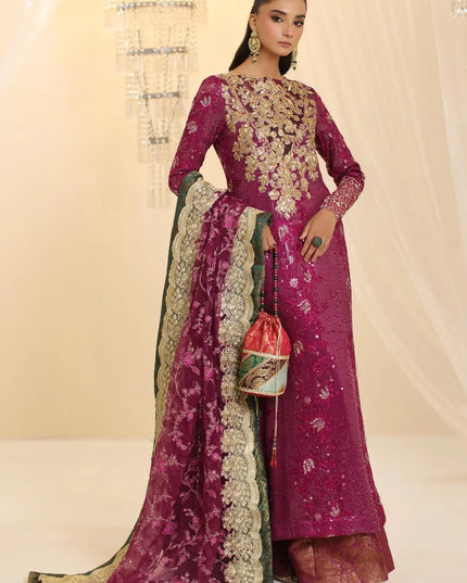 Allure | Magenta Premium Chiffon Embroidered Embellished Suit