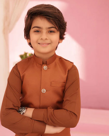 3 Piece | Boys Almond Brown Kurta Set