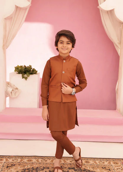 3 Piece | Boys Almond Brown Kurta Set