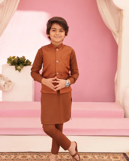 3 Piece | Boys Almond Brown Kurta Set