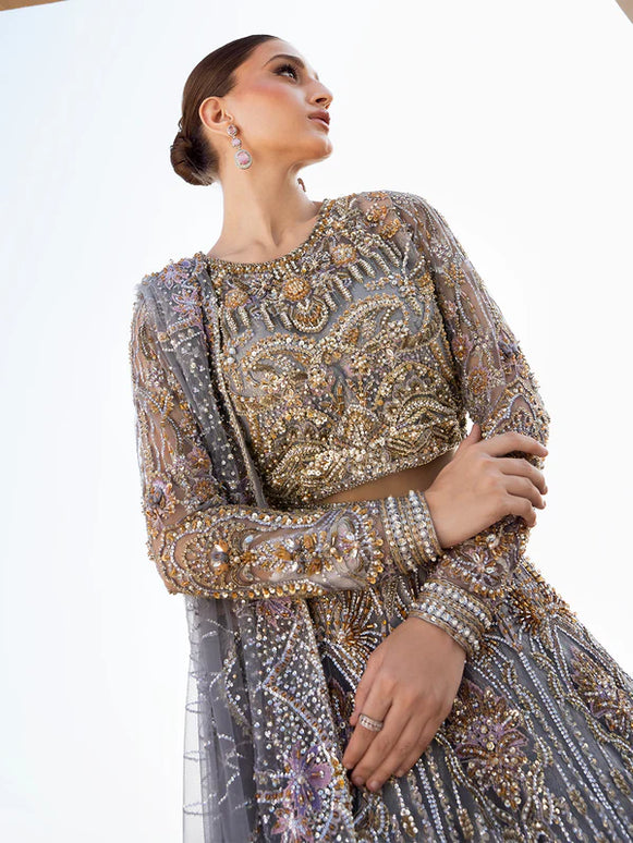 Amethyste | Purple Net Embellished Bridal Lehenga