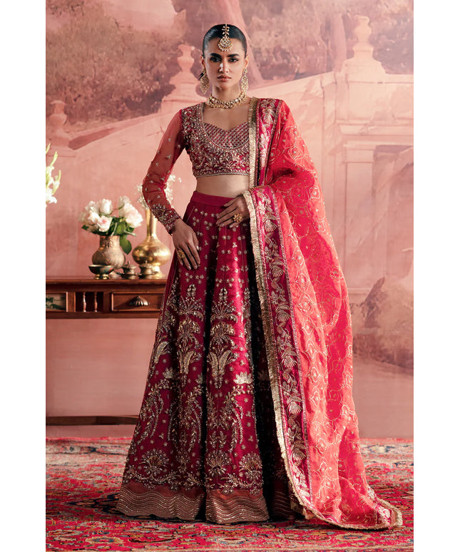 Anarkali | Mehroon Net Hand Embellished Embroidered Lehenga