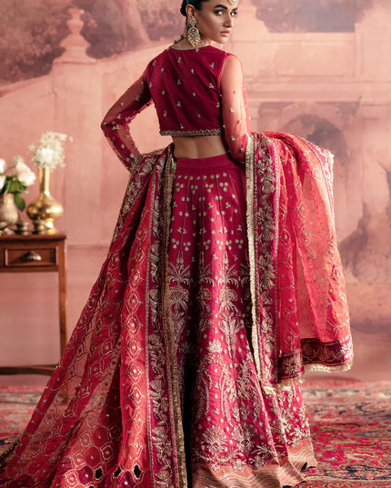 Anarkali | Mehroon Net Hand Embellished Embroidered Lehenga