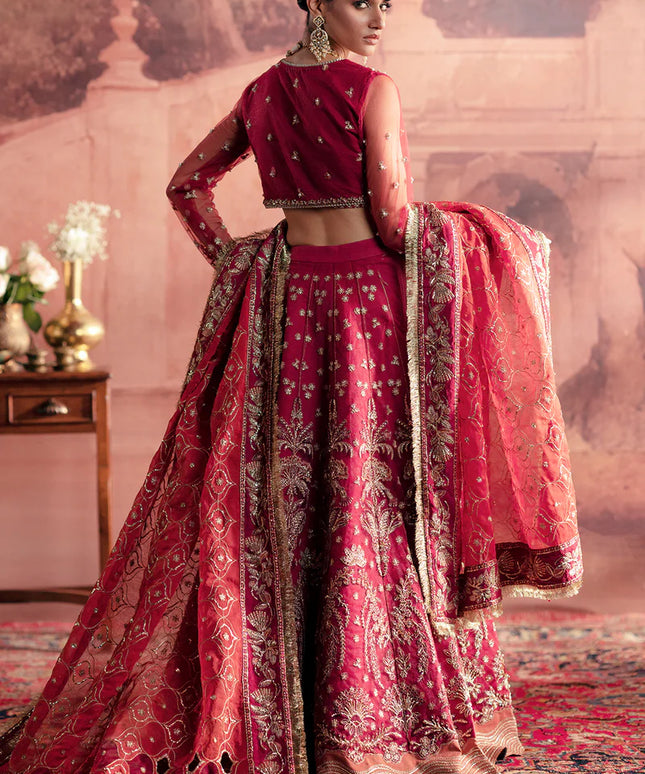 Anarkali | Mehroon Net Hand Embellished Embroidered Lehenga