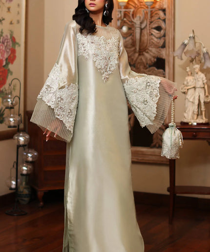 Aqua Serenity | Premium Tissue Embellished Kaftan
