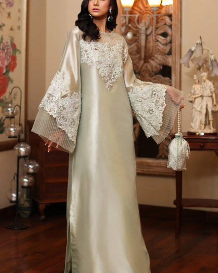 Aqua Serenity | Premium Tissue Embellished Kaftan
