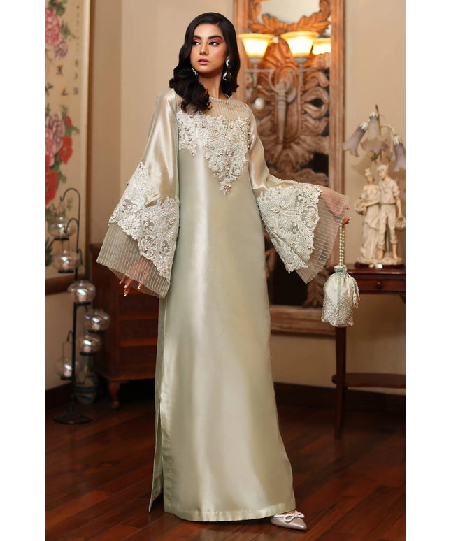 Aqua Serenity | Premium Tissue Embellished Kaftan