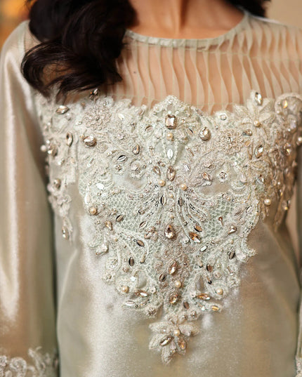Aqua Serenity | Premium Tissue Embellished Kaftan
