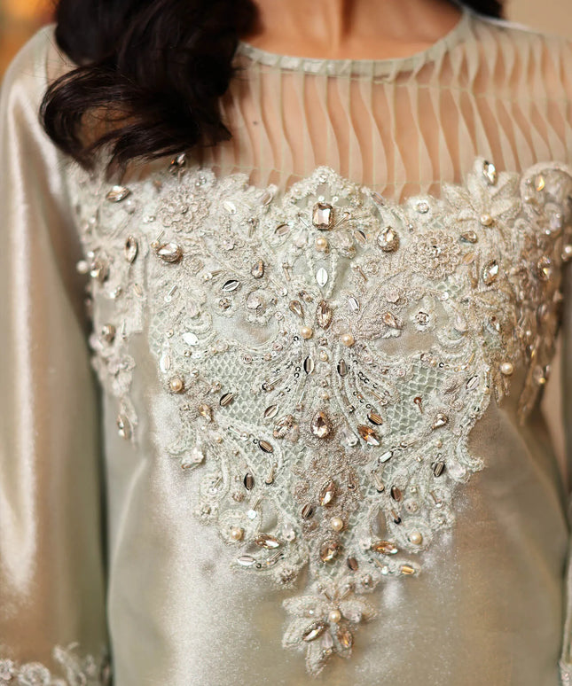 Aqua Serenity | Premium Tissue Embellished Kaftan