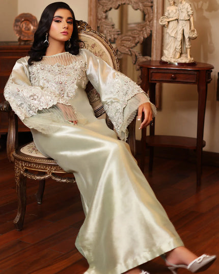 Aqua Serenity | Premium Tissue Embellished Kaftan
