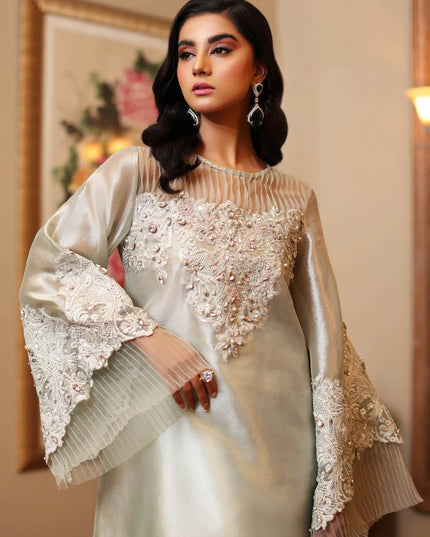 Aqua Serenity | Premium Tissue Embellished Kaftan