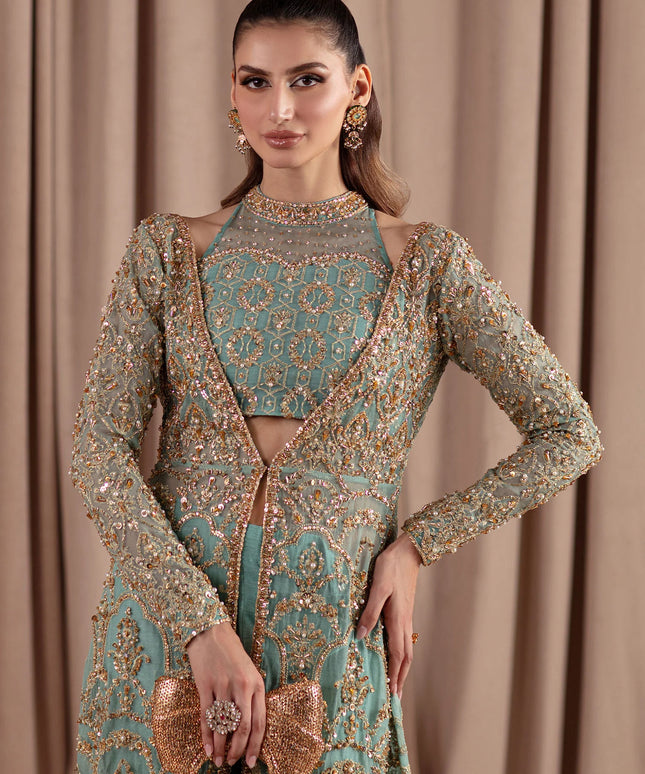 Uma | Sky Blue Organza Embellished Gown