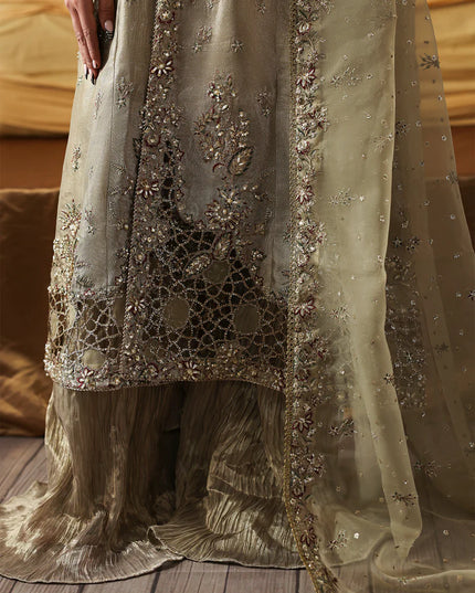 Areezah | Green Zari Embroidered Hand Embellished Sharara