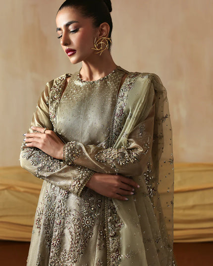 Areezah | Green Zari Embroidered Hand Embellished Sharara