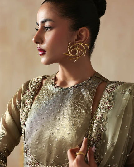 Areezah | Green Zari Embroidered Hand Embellished Sharara