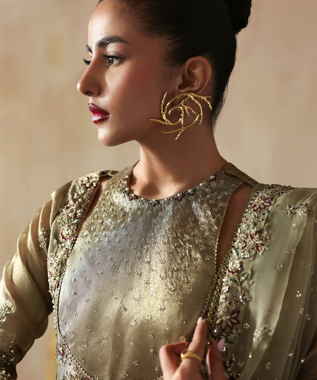 Areezah | Green Zari Embroidered Hand Embellished Sharara