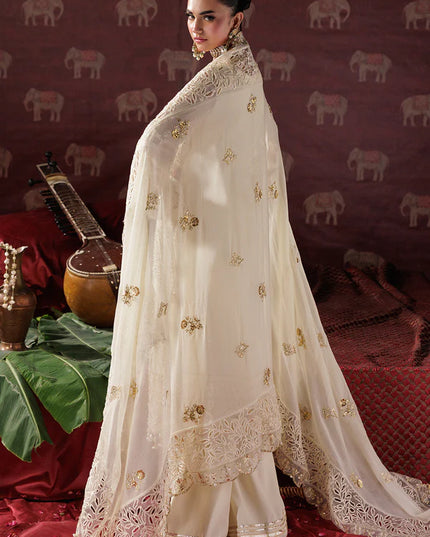 Resham Rani | Beige Hand Embellished Chiffon Suit