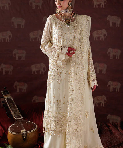 Resham Rani | Beige Hand Embellished Chiffon Suit