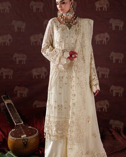 Resham Rani | Beige Hand Embellished Chiffon Suit