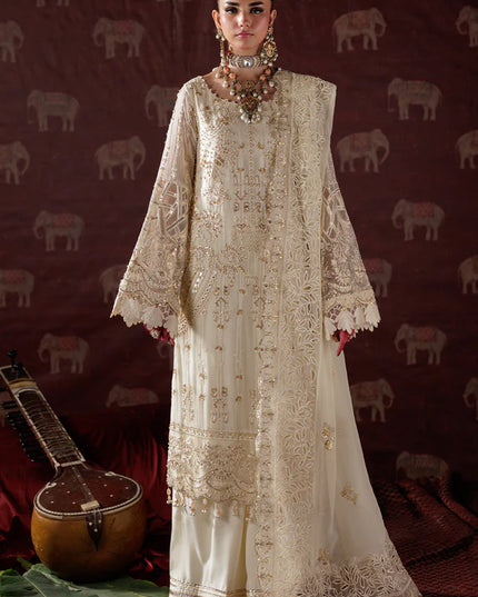 Resham Rani | Beige Hand Embellished Chiffon Suit