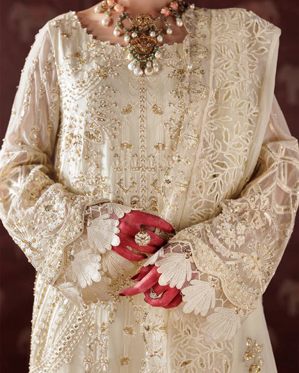 Resham Rani | Beige Hand Embellished Chiffon Suit