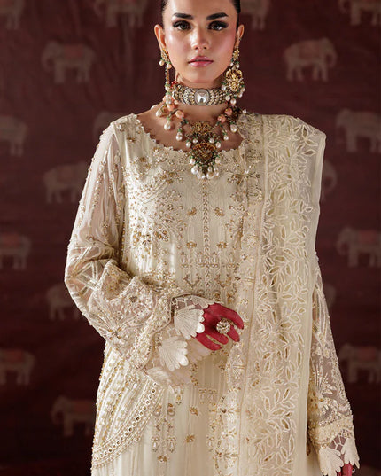 Resham Rani | Beige Hand Embellished Chiffon Suit