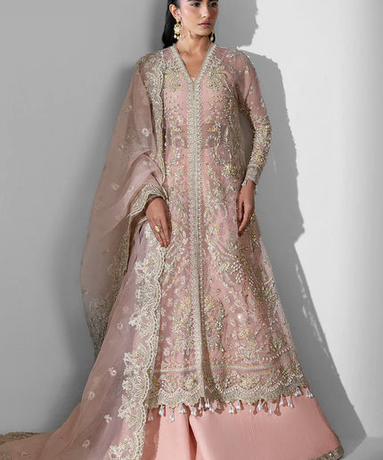 Aura | Peach Pink Organza Embroidered Embellished Sharara