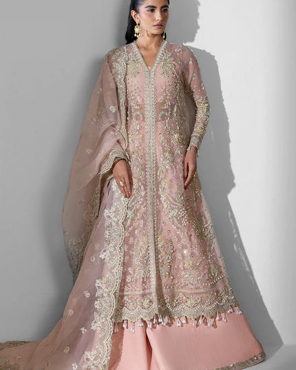 Aura | Peach Pink Organza Embroidered Embellished Sharara