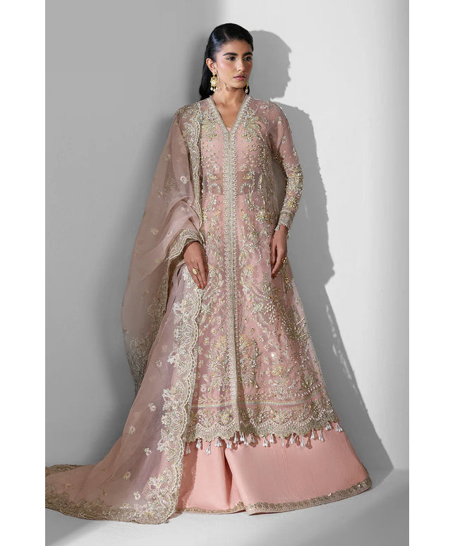 Aura | Peach Pink Organza Embroidered Embellished Sharara