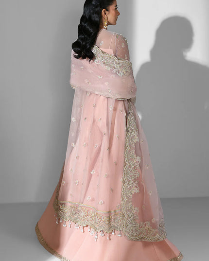 Aura | Peach Pink Organza Embroidered Embellished Sharara